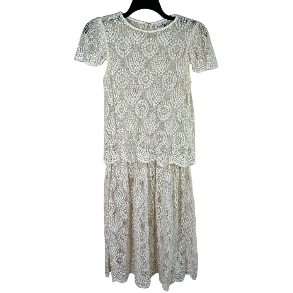 Vintage S.G. Gilbert Lace Midi Dress Cottagecore‎ Granny Scalloped Bride Unique